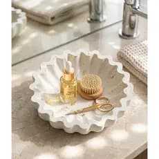Prato Decorativo Bowl Flower Orgânico Moderno Luxury Branco e Dourado