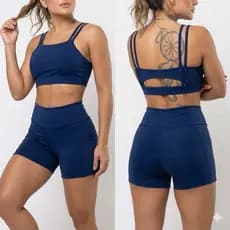 Conjunto Fitness Feminino Short + Top Dupla Alça | Cintura Alta
