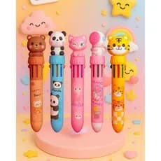 Caneta Esferográfica 10 Cores Caneta 10 em 1 Papelaria Fofa Kawaii