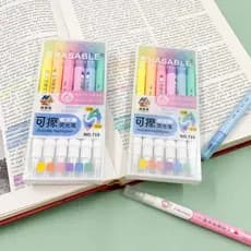 Kit Marca Texto Apagável  6 Cores Pastel Kwaii Caneta Marca Texto Apaga Ponta Dupla