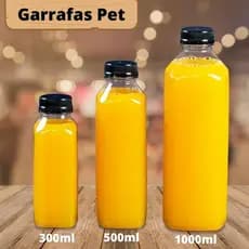 Garrafa Pet Cristal Descartável Linha Gourmet quadrada suco Detox com tampa Lacre