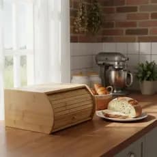 Porta Pão E Bolo Com Tampa Retrátil Em Bambu Armazenamento