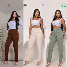 Calça Alfaiataria Social Casual Feminina Bolsos  Botão Forrado Elegante Cintura Alta Confortável