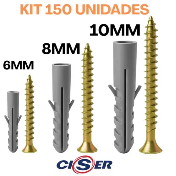 Kit 150 Buchas Com Parafusos Philips Para Fixação Parede Alta Qualidade Ciser