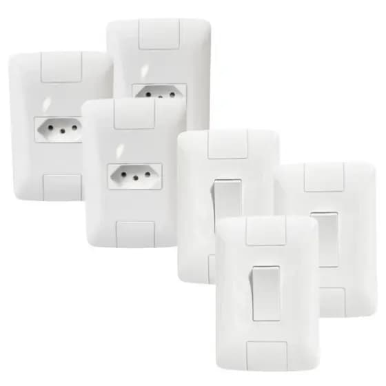 Kit 3 Interruptores com Tomadas Branca Conjunto Com Espelho Modular