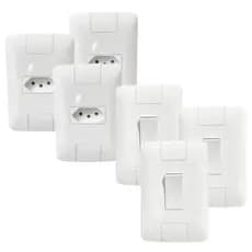 Kit 3 Interruptores com Tomadas Branca Conjunto Com Espelho Modular