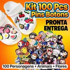 Kit 100 Pcs Pins Botons Aleatório Personagens De Desenhos Animados, Animais De Estimação E Flores