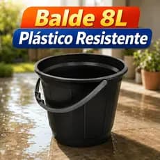 Balde 8L Preto Plástico Reforçado Alça Forte Limpeza Obra Jardinagem Uso Profissional Resistente
