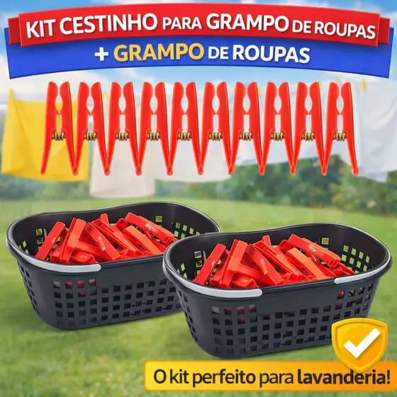 Kit 2 Cesto C/ Alça + 12 ou 24 Prendedores de Roupa Plástico Resistente Grampos Fortes