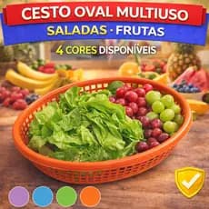 Cesto Oval Multiuso Organizador Saladas Frutas Utensílios Cozinha Organização Frutas Mesa