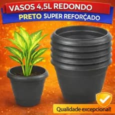 Vaso Redondo 4,5 Litros Preto Jardim Decorativo Plástico Reforçado Varanda Muda Plantas Flores Ervas Suculentas