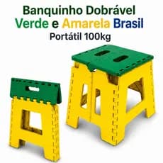 Banquinho Dobrável Portátil 100kg Futebol Copa do Mundo Brasil Antiderrapante Verde e Amarela Reforçada Adulto Criança