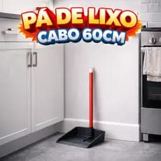 Pá de Lixo Cabo 60cm Plástico Reforçado Resistente Limpeza Casa Escritório Multiuso