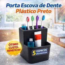 Porta Escova de Dente Plástico Preto com Dispenser de Pasta Organizador Kit Pia para Banheiro Moderno