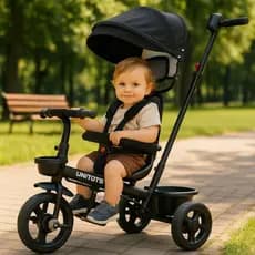Triciclo Empurrador Andador e Carrinho Até 25kg Rua Passeio com Proteção para Sol Bicicleta
