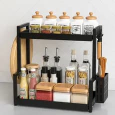 Organizador para Frasco e Potes de Tempero com Prateleira e Suporte Bancada de Cozinha Cor Preto