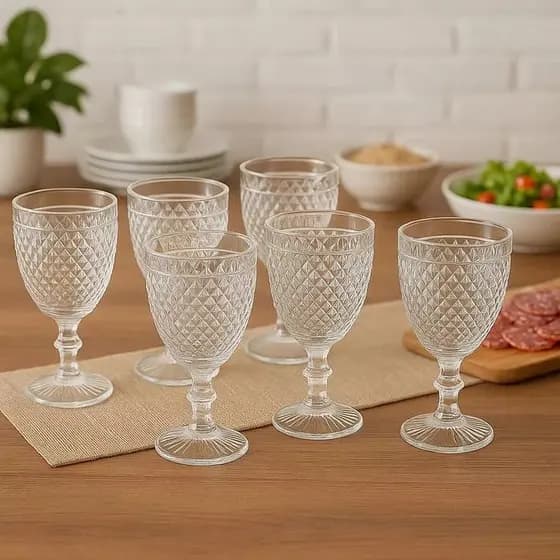 Jogo de Taças de Vidro Kit com 6 Copos Coquetel Bebidas Sucos e Vinho Copo Elegante