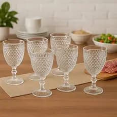 Jogo de Taças de Vidro Kit com 6 Copos Coquetel Bebidas Sucos e Vinho Copo Elegante