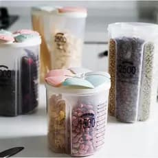 Pote Plástico com Divisórias com Medidor resistente e durável Cozinha Guardar Alimentos