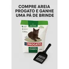 Areia Higiênica PROGATO 4kg Clássica + Pá de Brinde ou Perfumada + comedouro e brinde Controle de Odor e Alta Absorção