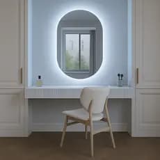 Espelho Oval Com Led 40x50cm Luz Quente ou Fria Vidro Lapidado para Quarto, Sala, Banheiro