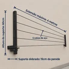 KIT Varal Mágico de Parede Retrátil Ferro 80kg Prático e Discreto