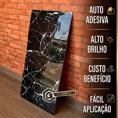 10 Placas Adesivas Para Parede Painel Mármore Preto Vinílico Autocolante 3D 30x60cm