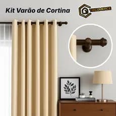 Varão de Cortina Madeira 2,00 Metros 19mm com Ponteira e Suporte Completo