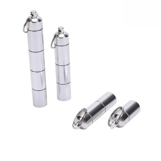 Caixa de armazenamento de comprimidos em alumínio em formato de cápsula de 17mm, recipiente à prova d'água com chaveiro.