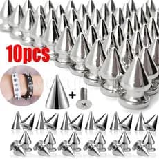 Parafusos prateados/materiais de bricolagem/10 rebites punk/rebites cônicos, adequados para roupas, bolsas, cintos, sapa
