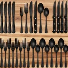 Conjunto de talheres de aço inoxidável preto de 24 peças, conjunto de talheres de qualidade alimentar.