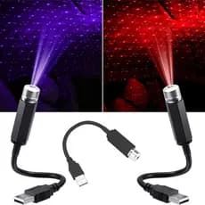 Luz de Ambiente Neon para Carro, Universal USB, Luz Azul-Vermelha, Decoração Interior, Mini Projetor LED de Teto com Efe