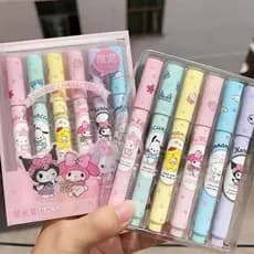 Conjunto de 6 Canetas Marcadoras Pastel Sanrio (My Melody, Kuromi, Cinnamoroll, Pom Purin, Pochacco) para Desenho, Mater