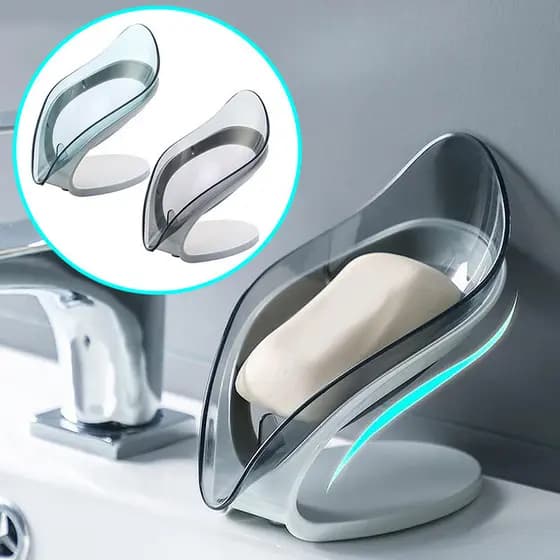 Suporte para sabonete em formato de folha, suporte para sabonete de cozinha, caixa de armazenamento para esponja e sabon