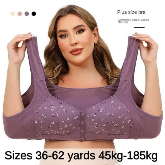 Nova roupa íntima plus size com fecho frontal para mulheres de meia-idade e idosas, tamanhos 36-62.