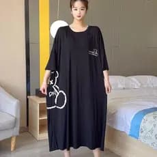 Pijama feminino de manga curta estampado, tamanho grande (150kg), para uso doméstico no verão, vestido de comprimento mé