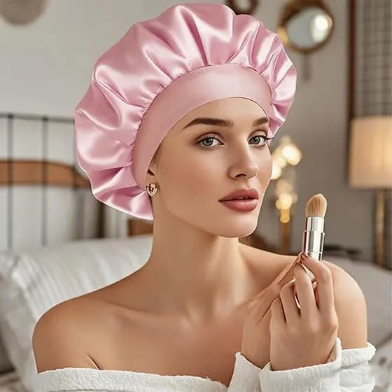 Touca de banho Ding, fita de seda, cuidados com o cabelo, aba larga, touca de banho, beleza, cor feminina, touca elástic