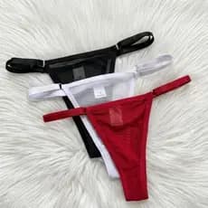 Kit com 3 Tangas em Tule Regulável Veste do P ao GG Feminina Dia dos Namorados Moda Íntima ad