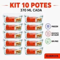 Pote Hermético Vidro Tampa 4 Travas 320ml Quadrado Freezer Marmita FItness Micro-ondas