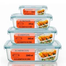 Kit Potes Herméticos De Vidro Tampa Trava Marmita Fitness Microondas Freezer Sem BPA Hercos