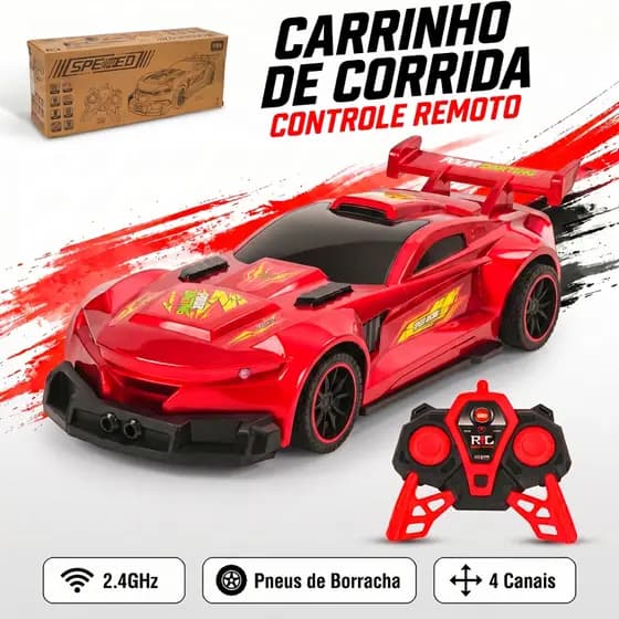 Carrinho Controle Remoto 1:10 Grande 42cm Esportivo Led 2.4ghz Brinquedo Menino 6 Anos a Pilha