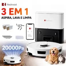 Robô Varredora Aspirador de Pó Inteligente 20000Pa Autoesvaziável 3 em 1 App e Voz Silencioso Para Pets Redroad R11
