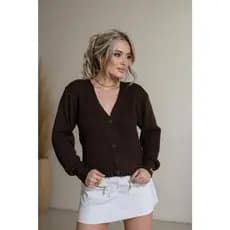 Casaco Tricot Feminino Botão Encapado Casaquinho Cardigan Inverno Curto Atemporal Elegante Plus Size