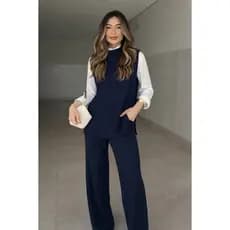 Conjunto Tricot Feminino Max Colete Regata e Calça Pantalonacom Bolso Moda Outono Inverno Aerolook