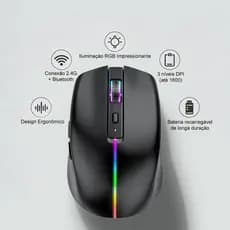 Mouse Bluetooth sem fio de três modos com bateria de 500 mAh, clique silencioso e recursos de suspensão inteligente