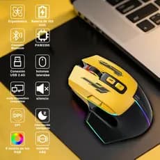 Mouse sem fio silencioso e ergonômico Bluetooth/2.4G RGB