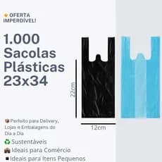 1000 Sacolas Plásticas 23x34 Sacola para Comércio e Delivery Fina e Resistente até 2kg Uso Comercial