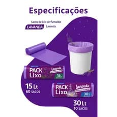 Kit Saco de Lixo Perfumado Lavanda – Neutraliza Odor | 15L e 30L Sacos por Rolo
