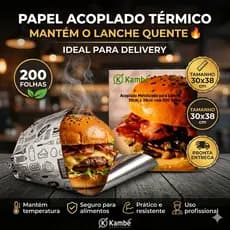 200 Folhas Papel Acoplado Termico Metalizado para Lanche e alimentos ideal para delivery