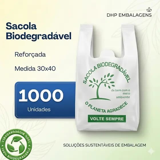 1000 Unidades Sacola Biodegradável Tipo Mercado – “Volte Sempre” 30x40